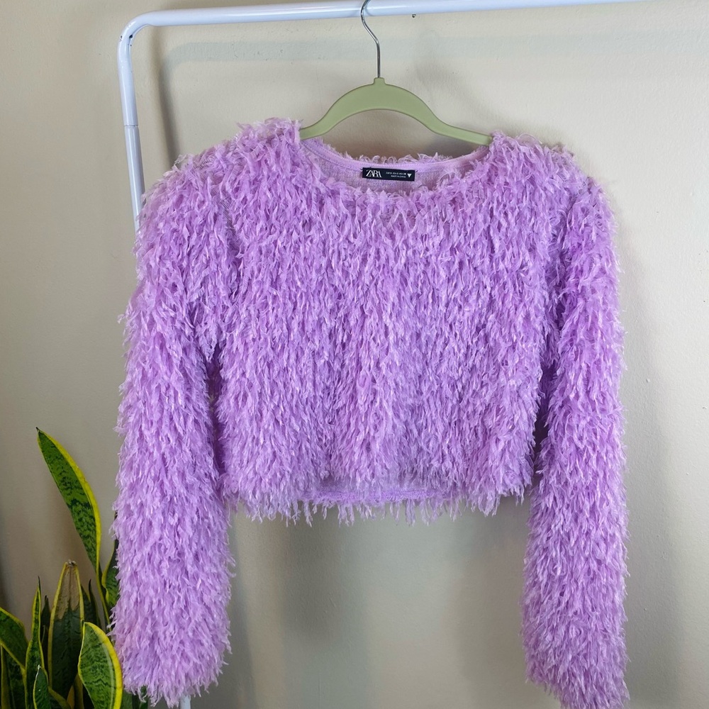 Zara Purple Faux Fur Top | S